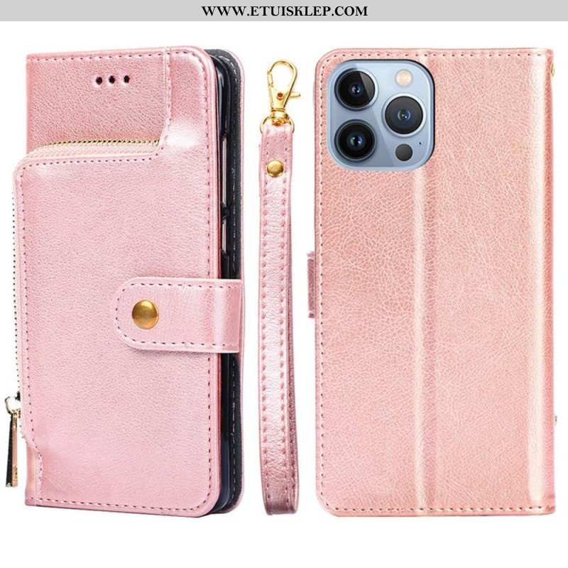 Etui Folio do iPhone 14 Pro Zapinana Na Zamek Portmonetka